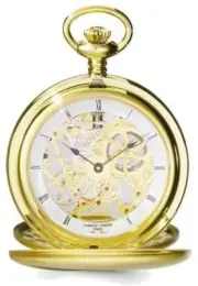 Charles Hubert IP-plated Stainless Double Cover Satin Pocket Watch