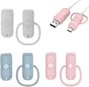 Cable Protectors for Cords,3 Pcs Silicone Double Ended Cable and Charger Protector 2 in 1 Charger Cable Cover,Cable Protector for iPhone Charger (White, Pink, Blue)