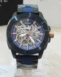 在飛比找Yahoo!奇摩拍賣優惠-FOSSIL男士手錶 鏤空錶盤 藍色矽膠配黑色不鏽鋼材質錶帶