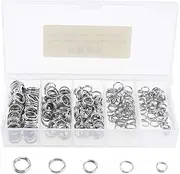 OriGlam 250pcs Multiple Sizes Round Stainless Steel Fishing Split Rings, Metal Solid Circle Lure Connectors, Fishing Rings, Fishing Split Rings for Jigging Fishing Hooks Fishing Lures Tackle