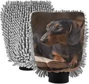 XYMZR Dachshund Clock Books Absorbent Microfiber Car Wash Mitt, Funny Cute Anime Scratch Free for Cars Cleaning, Home Cleaning Mitts, 2 Pack, 10.24” L x 7.09” W