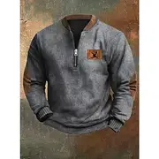 Men's Sweatshirt Quarter Zip Sweatshirt Black Army Green Navy Blue Gray Half Zip Color Block Reindeer Half Zip Print Sports Outdoor Daily Holiday Polyester Vi