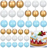 33 PCS Ball Cake Topper Foam Ball Cake Decorations Valentine's Day Bear Cupcake Toppers Insert Bubble Balls for Birthday Wedding Disco Anniversary Baby Shower Party Decor Supplies (Blue White Gold)