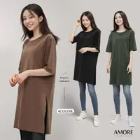 在飛比找momo購物網優惠-【Amore】日韓時尚長版開衩短袖上衣4色(夏日穿搭必備好物