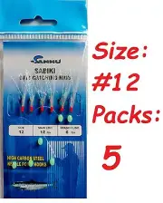 5 Packs size #12 sabiki bait rigs 6 RED hooks offshore saltwater lures