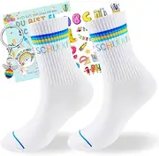 [Moizkna] Schulkind Socks Boys Cotton (27-32) – Funny Sports Socks Gifts for School – Gift First Day at School with Guardian Angel Keyring for Back to School Gift Ideas Boys Gift Set, blue, 27-32