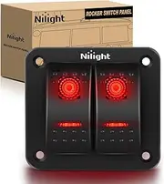 Nilight 2 Gang Rocker Switch Panel 12V 24V DC Red Switches Aluminum Panel 5Pin ON Off PreWired Toggle Switch Panel Waterproof for Cars Boats ATVs UTVs