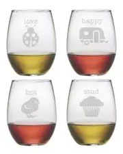 Susquehanna Glass Pet Names Set of 4 21oz Stemless Glasses