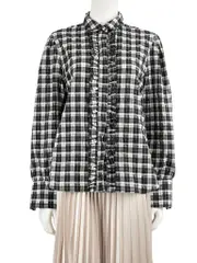 Black Ruffle Detail Checked Shirt