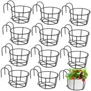 12 Pcs Hanging Railing Planters 6 Inch Flower Pot Holders Black Potted Stand