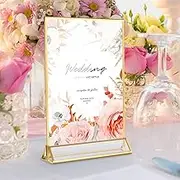 18 Pcs Clear Plastic Acrylic Sign Holder, Place Card Holders, Gold Border Table Flyer Holder, Easy to Install Plastic Display Stand for Office Business Restaurant, Paper Desk Display
