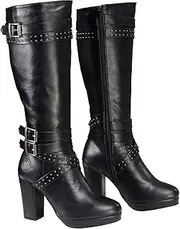 Milwaukee Leather MBL9422 Women's Tall Black Studded Strap Fashion Casual Boots with Platform Heel - 10