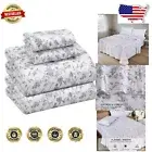 Full Size Flannel Sheets Set - 100% Cotton, Deep Pockets, Vintage Flora Design