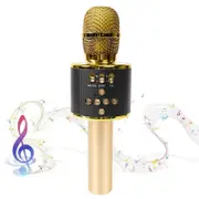 Wireless Bluetooth Karaoke Microphone Speaker Handheld Mic USB Player-Gold