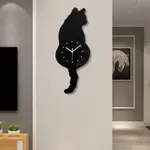 貓咪掛鐘創意靜音表貓咪鐘錶客廳貓時鐘卡通牆鍾貓尾巴搖擺掛鐘