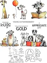Cute Cartoon Funny Reading Dogs Pet Clear Stamp Metal Cutting Dies Set for Card Making DIY Scrapbooking Supplies Silicone Stamp Knife Mold with Plastic Bag for Albums Crafts Decor
