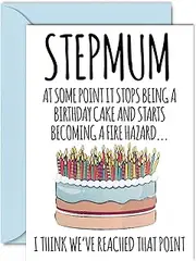 Funny Birthday Cards for Step-Mum - Fire Hazard - Joke Rude Birthday Card for Step Mum from Step Son Daughter, Humour 40th 50th 60th 70th 80th Bday A5 Step Mummy Mama Greeting Cards