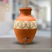 Mittify Handmade Red Clay water Pot Criss Cross Border Design 100% Eco-Friendly