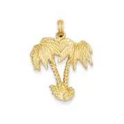 14k Yellow Gold Double Palm Trees Charm Pendant 1.22 Inch