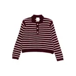 [Allude] Allude Striped Button-placket Polo Top M RED/WHITE
