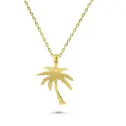 Palm Tree Pendant Necklace in 14 Karat Solid Gold