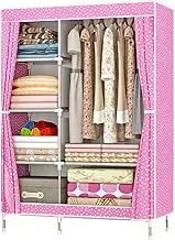 Portable Canvas Wardrobes,Large Clothes Storage Organizer with Hanging Rail,Foldable Closet for Bedroom,Living Room,Strong and Durable,Pink-90x43x166cm