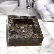Amethyst Stone Wash Basin Sink, Agate Quartz Square Sink For Bathroom Decor