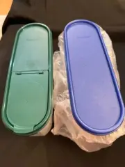 Lot of 2 Tupperware Super Oval Modular Mates Size 2, Bold Blue, Green Pour Lids