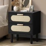 Oikiture Bedside Table Drawers Side End Tables Storage Nightstand Black