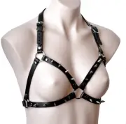 Deluxe Handcrafted Black Spiked Dominatrix Leather Bra Harness Har19Blk