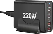 220W USB C Charger, GaN Charger Station Block, 7-Port Fast Charger, USB Desktop Charger Power Adapter, Type C Charger Compatible with iPhone 16 15 14 13 12, MacBook, iPad, Galaxy, Laptop, Tablets