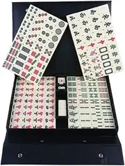 Mahjong Set Manual Mahjong with 144 Engraved Tiles Travel Family Game with Storage Case Family Game for 4 Players Chinese Mah Jongg Set(44MM)