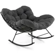 Costway Patio Rocking Chair Papasan Chair w/Padded Cushion & Metal Frame Lounge Chair Rocker Grey