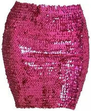 [UxicRuya] 3X Women's Skirts Casual Pencil Dress Sequin Short Wrap Skirt for Evening Events Rose red