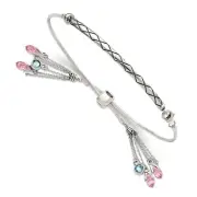 Silver Antiqued Crystal Briolette Adjustable Bracelet QG3636
