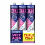 Selleys 300g White Waterproof Silicone Sealant Wet Area - 3 Pack