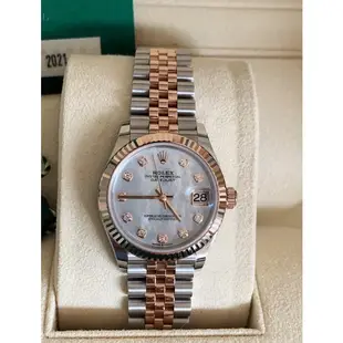 OYSTER PERPETUAL DATEJUST 31腕錶永恒玫瑰金及蠔式鋼款，鑲鑽白色珍珠母錶面及JUBILEE）。