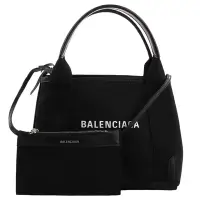 在飛比找Yahoo奇摩購物中心優惠-BALENCIAGA-白標LOGO帆布附零錢包兩用包(黑)