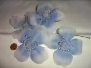 Millinery Blue Variegated Organza Poppies with Pom Pom Center - Vintage