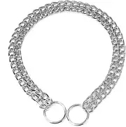 2-Row Chain Dog Collar, Metal Slip P-Link Training Heavy Duty Dog Collar Puppy Collars for Small Medium Large Dogs, Silver S