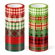 12 Rolls Christmas Washi Tape Buffalo Plaid Pattern Red Black Green Xmas Holiday