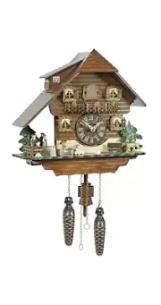 Quartz Cuckoo Clock Black forest house with music, turning danc.. TU 408 QMT NEW