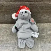 COCA COLA Christmas Seal 8" Plush Toy Stuffed Animal w/ Santa Hat Coke Bottle