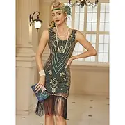 Retro Vintage Roaring 20s 1920s Flapper Dress Dress Outfits The Great Gatsby Wedding Guest Sequins Tassel Fringe Women's Christmas Halloween Carnival Party Ev