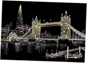 HEALSOPTHY 1 Set Scratch Painting Kit DIY City Night Scene with Tower Bridge Includes Scratch Paper and Brush for Imagination Development and Creative Play