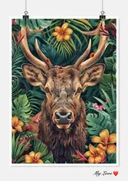 Bull Elk Face Flowers - Counted Cross Stitch Patterns - Color & BW Symbols