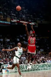 Michael Jordan Chicago Bulls shoots v Reggie Lewis Boston Celtics - Old Photo
