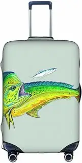 [Pvinnk] Green fish Print Protective Luggage Cover Elastic Washable Suitcase Protector Travel Gear Protector, White, Small