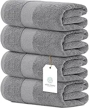 White Classic Luxury Cotton Bath Towels Large - | Highly Absorbent Hotel spa Collection Bathroom Towel | 27x54 Inch | Set of 4 (Grey, 4)