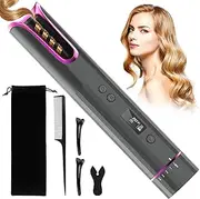 Cordless Automatic Hair Curler,HMEEN Automatic Curling Iron with LCD Display Adjustable Temperature & Timer, Portable USB Rechargeable Rotating Ceramic Barrel Curling Wand for Curls or Waves Anytime